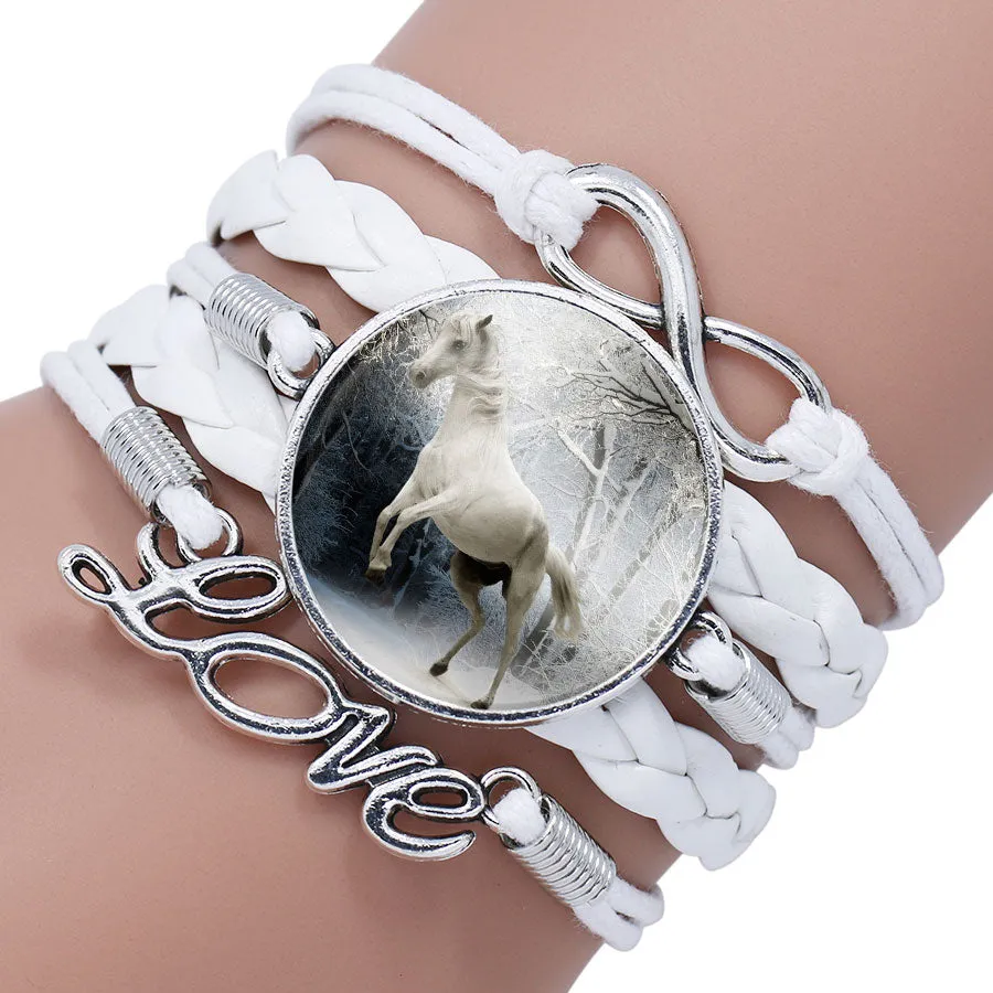 Bracelet Bangle For Women Handmade Glass Cabochon Horse Jewelry