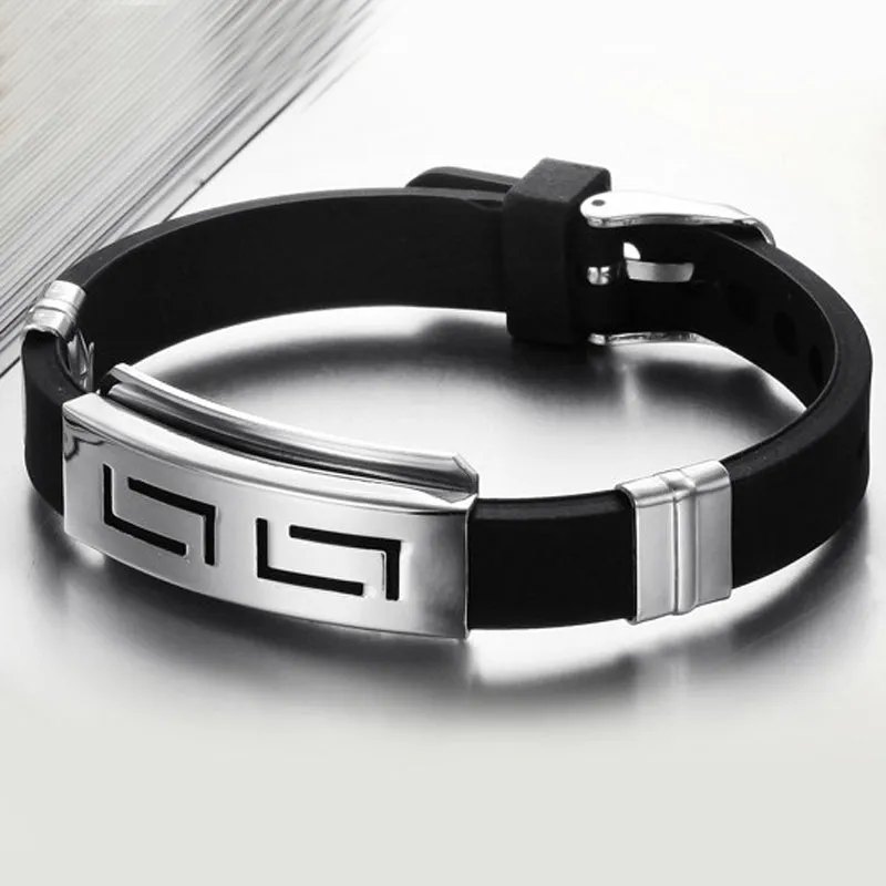 Bracelet men Black silicone Stainless steel men Jewelry