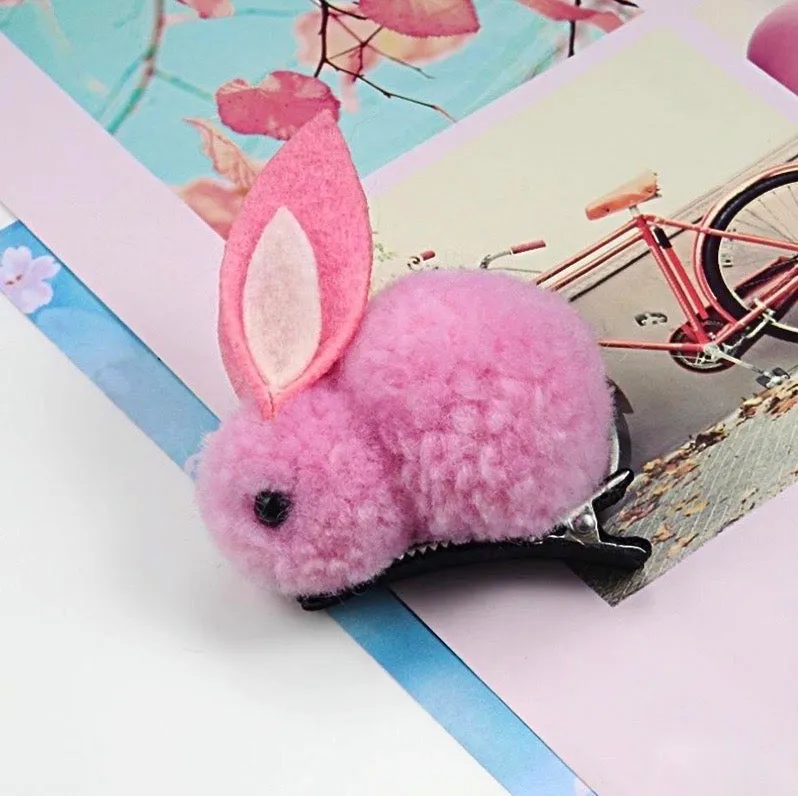 Bunny Rabbit Fluff Ball Hair Clip/Barrette