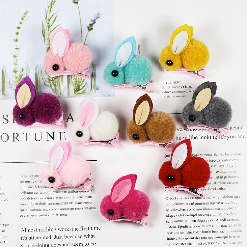 Bunny Rabbit Fluff Ball Hair Clip/Barrette