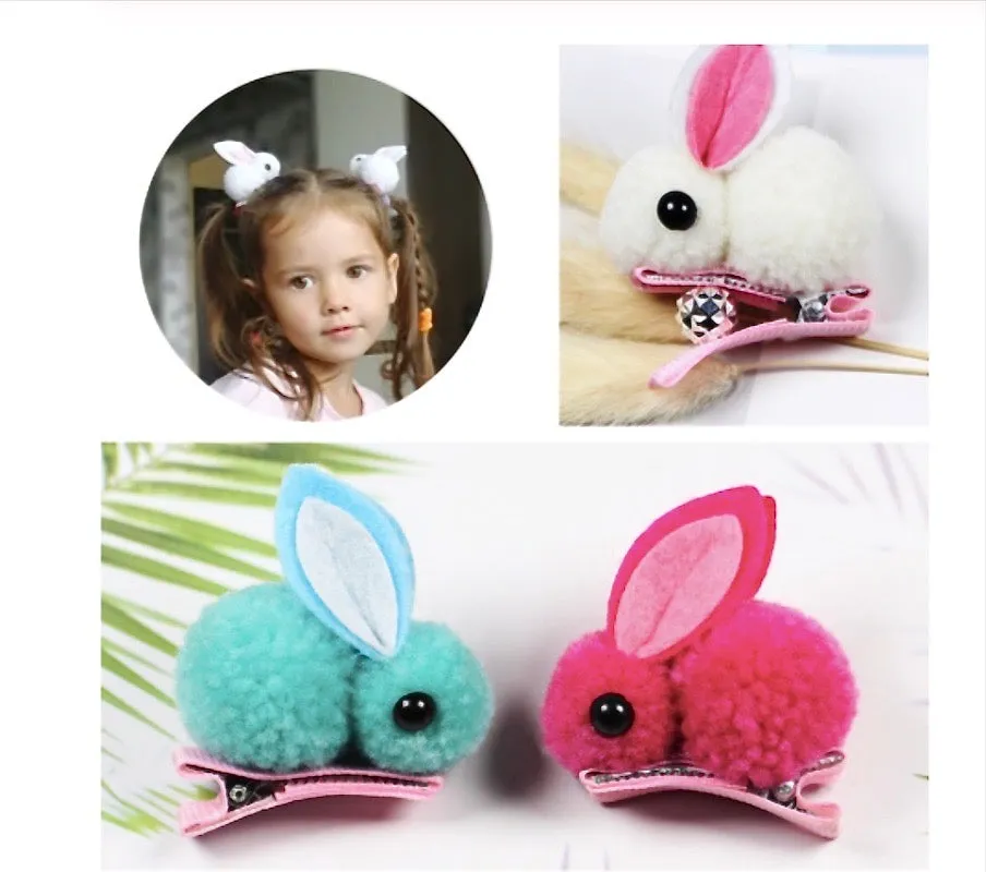 Bunny Rabbit Fluff Ball Hair Clip/Barrette