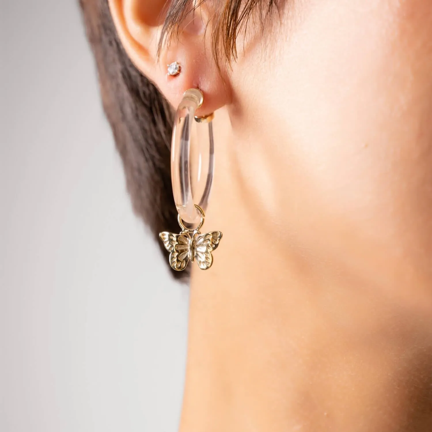 Butterfly Charm Lucite Hoop Earrings