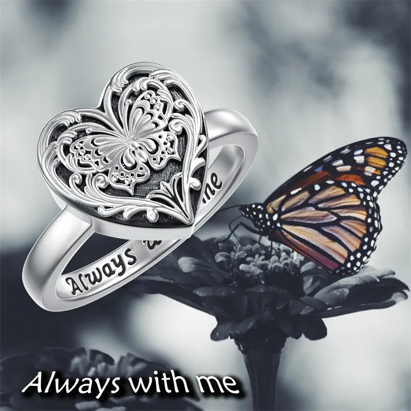 Butterfly  Urn Ring That Holds Loved Ones Ashes Sterling Silver  Keepsake Memorial Jewelry Cremation Rings for women