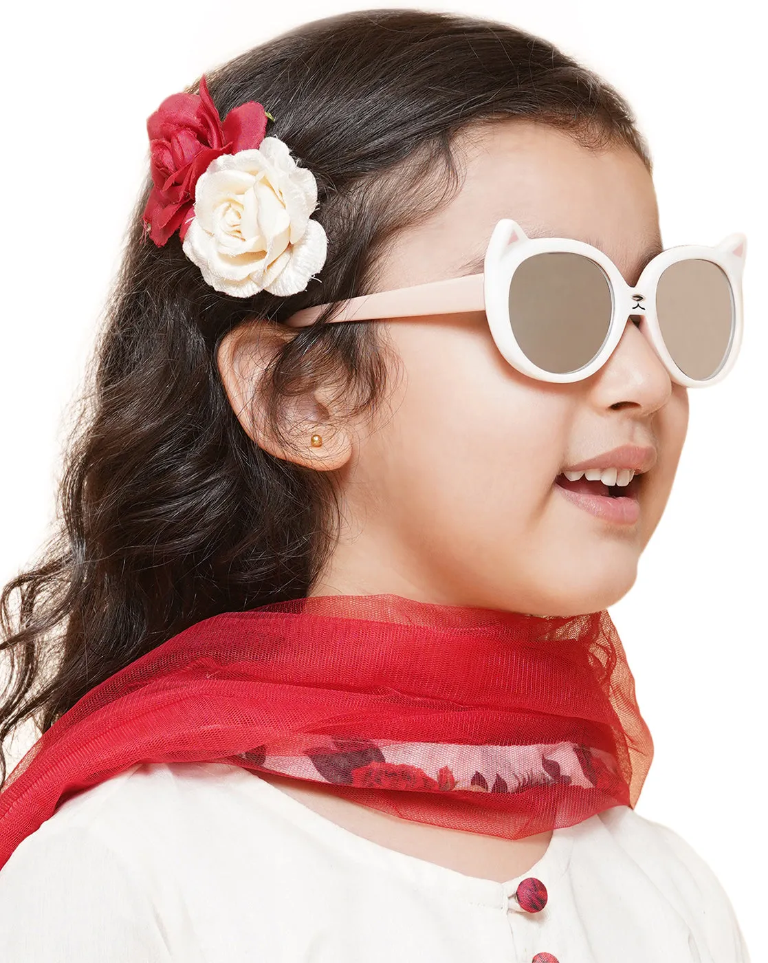 Carlton London Grey Lens & White Cateye Sunglasses For Girl