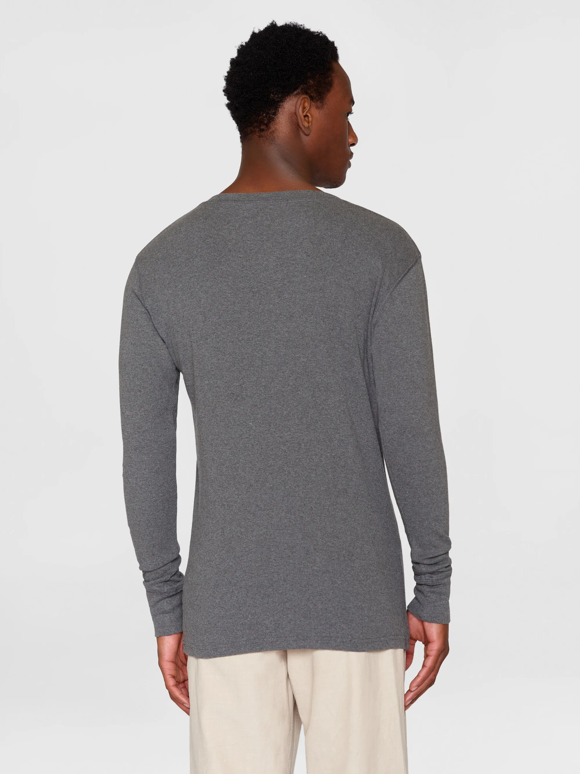 CEDAR LS Henley - Dark Grey Melange