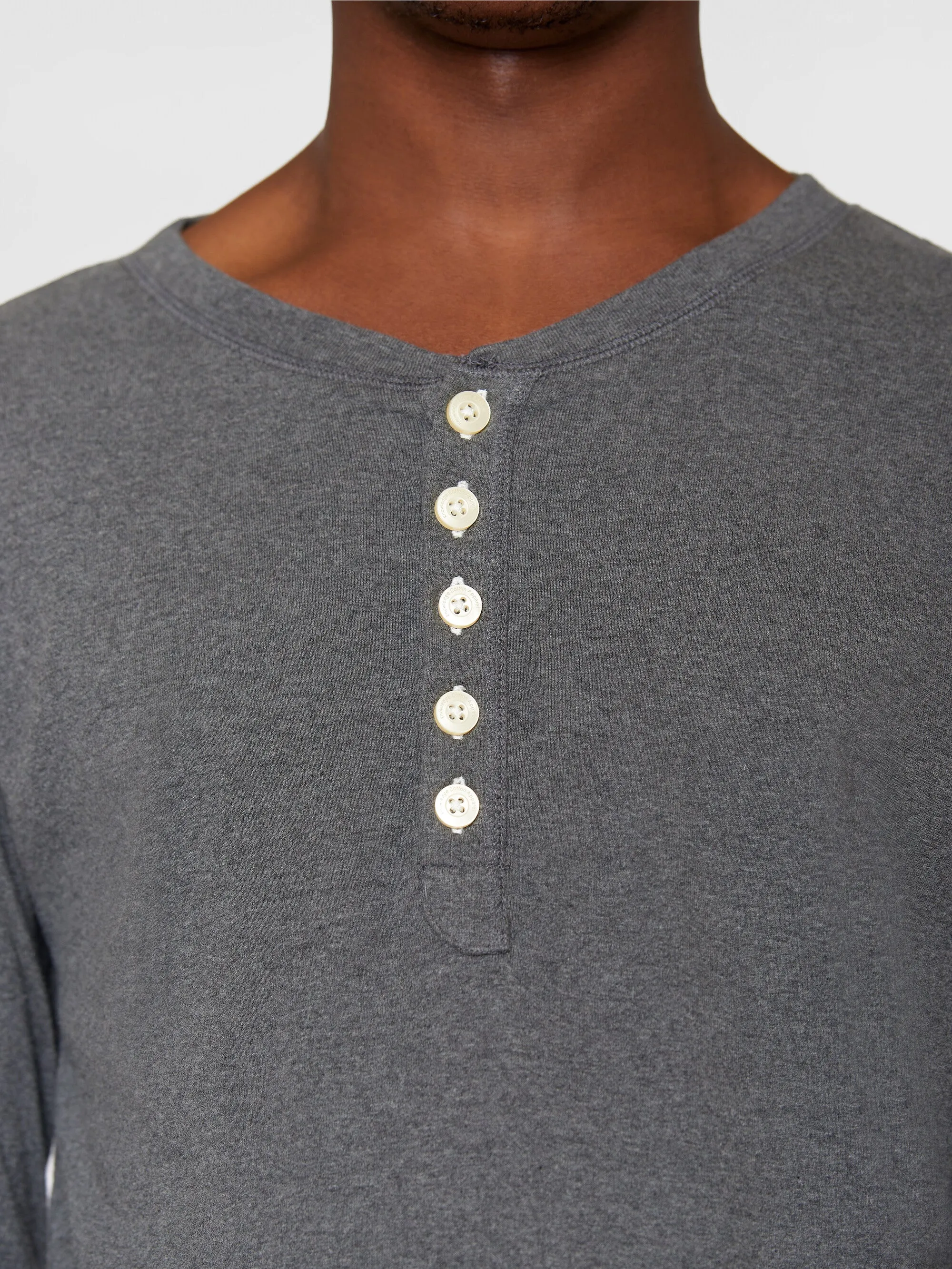 CEDAR LS Henley - Dark Grey Melange