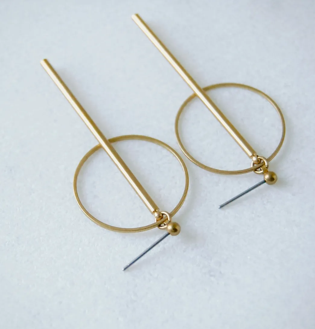 Circle and Bar Gold Earrings