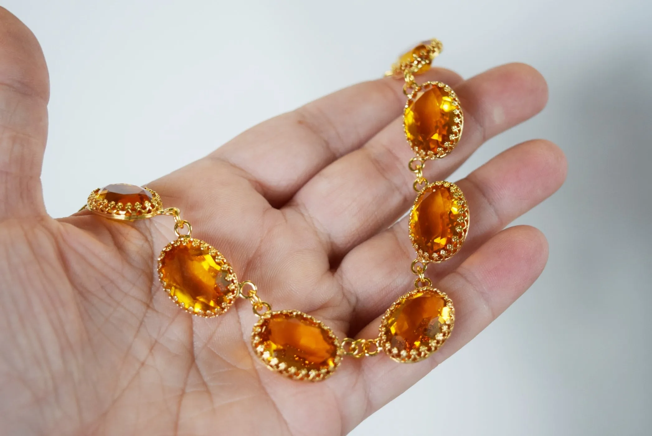 Citrine Swarovski Crystal Collet Necklace - Large Oval