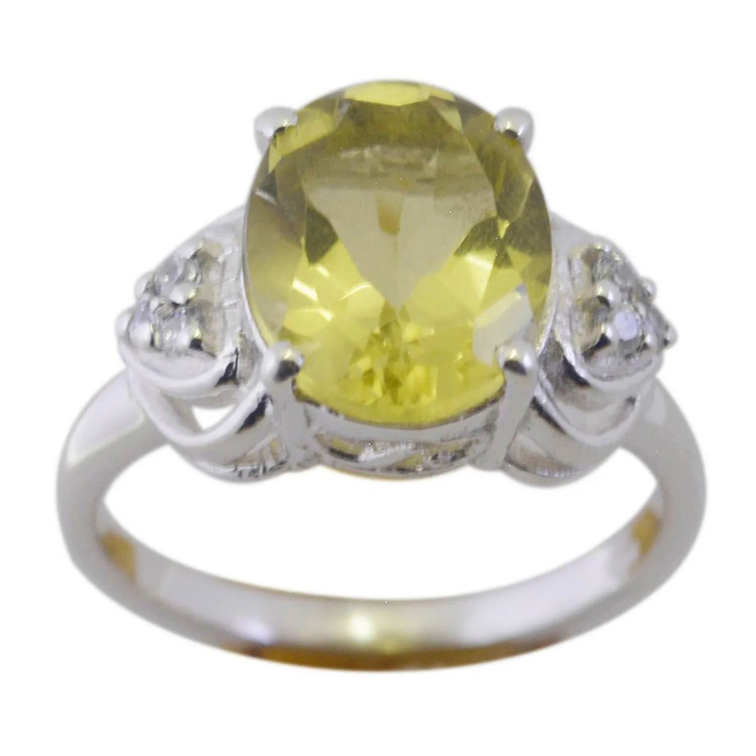 Comely Stone Lemon Quartz 925 Sterling Silver Ring White Jewelry