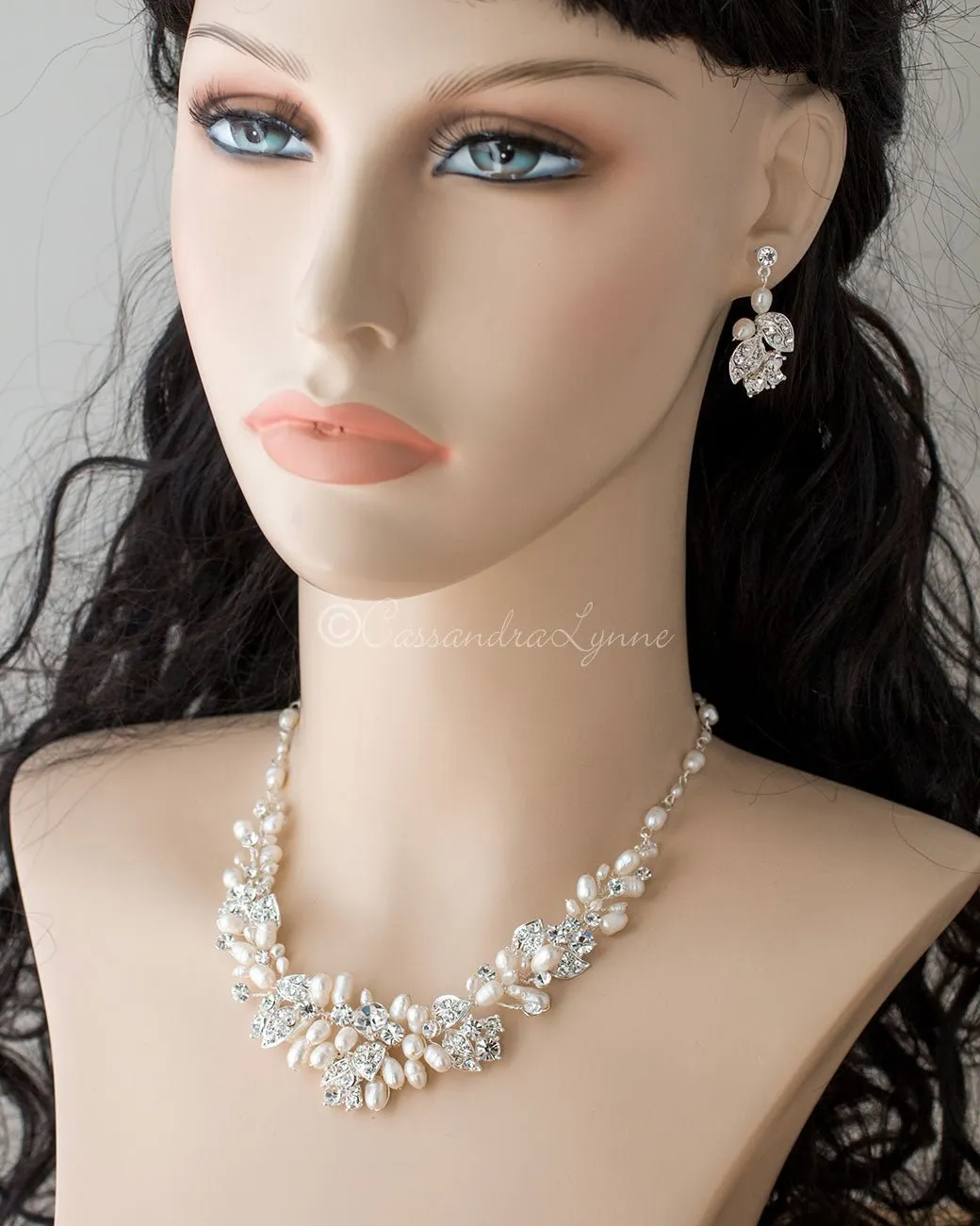 Crystal and Ivory Pearl Wedding Jewelry Set