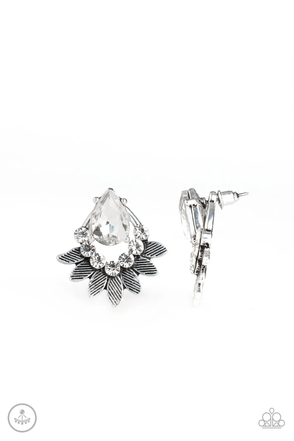 Crystal Canopy White Rhinestone double-sided Post Earrings - Paparazzi Accessories