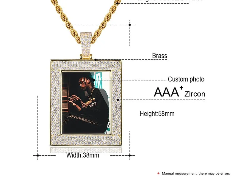 Custom 18K Gold Square Photo Pendant Necklace