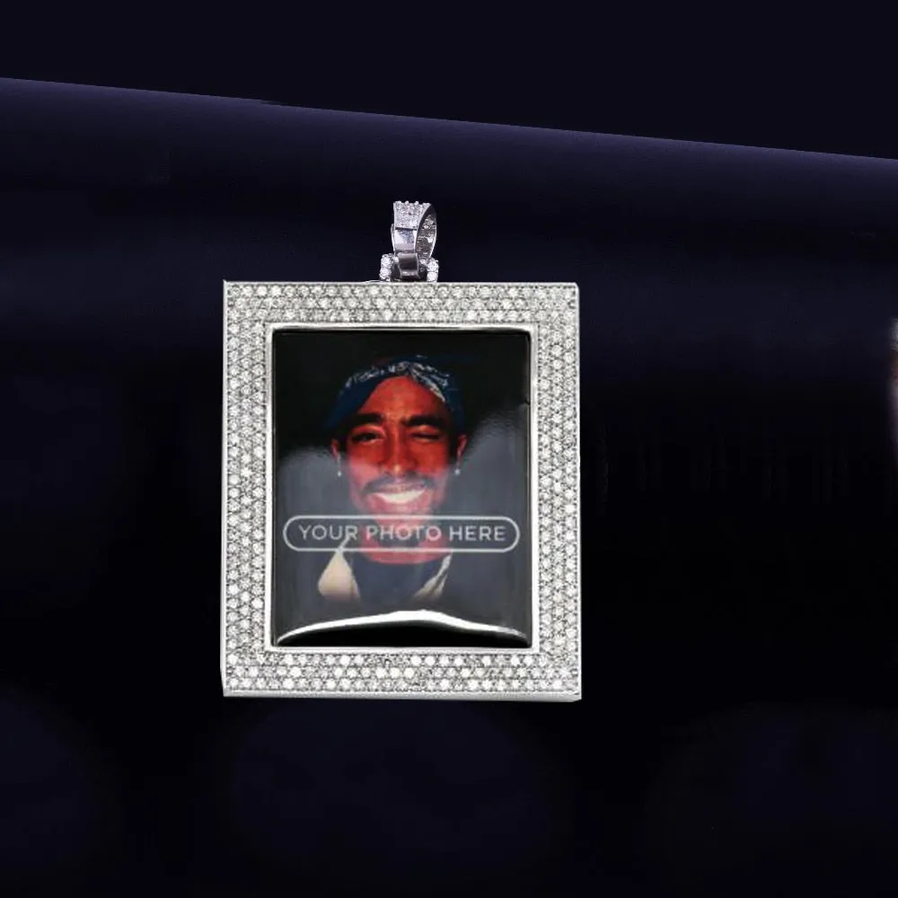 Custom 18K Gold Square Photo Pendant Necklace