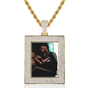 Custom 18K Gold Square Photo Pendant Necklace