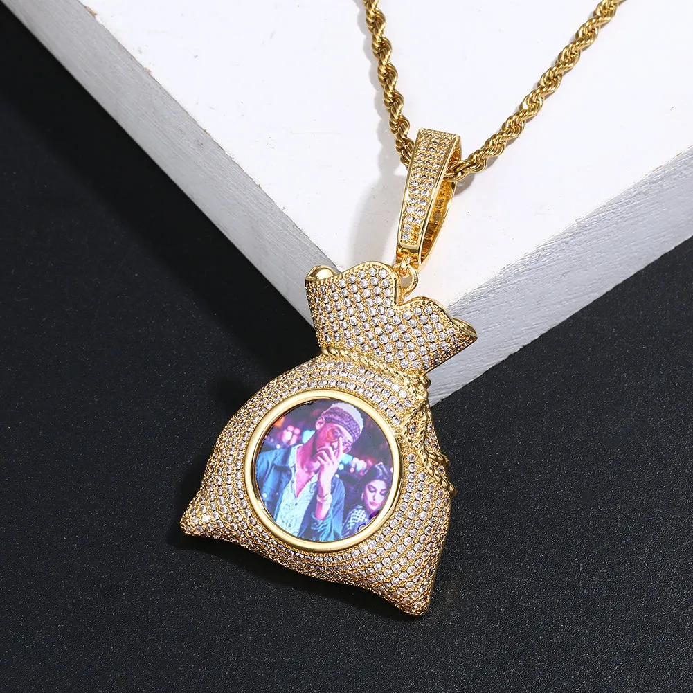 Custom Photo Hip Hop Money Bag Medallion Necklace For Man