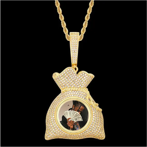 Custom Photo Hip Hop Money Bag Medallion Necklace For Man