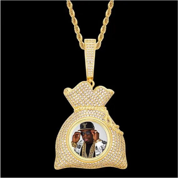 Custom Photo Hip Hop Money Bag Medallion Necklace For Man