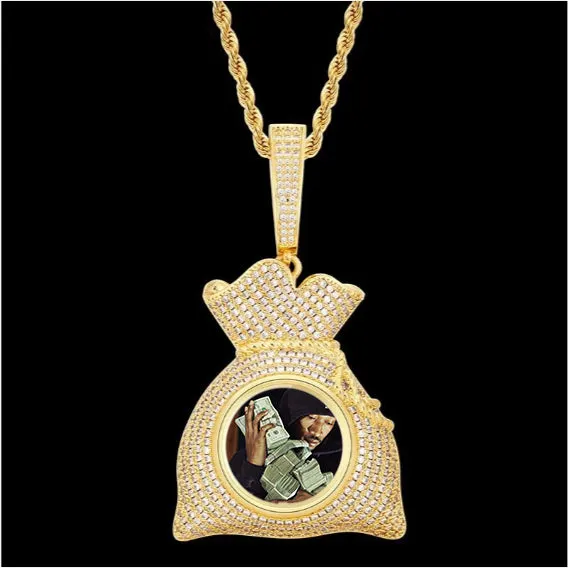 Custom Photo Hip Hop Money Bag Medallion Necklace For Man