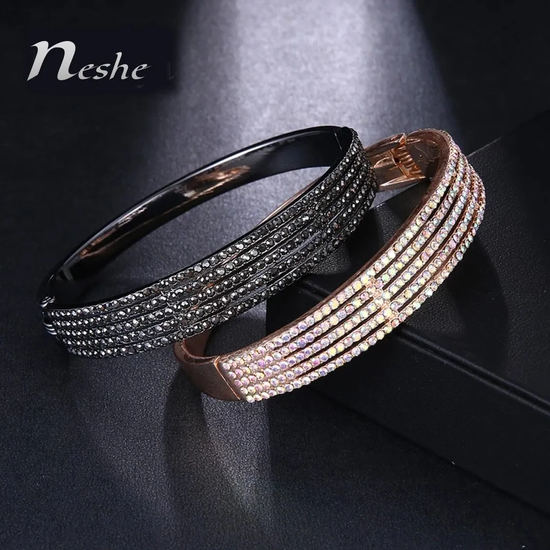 CZ Crystal Stones Bangle Bracelet - 2 Colors