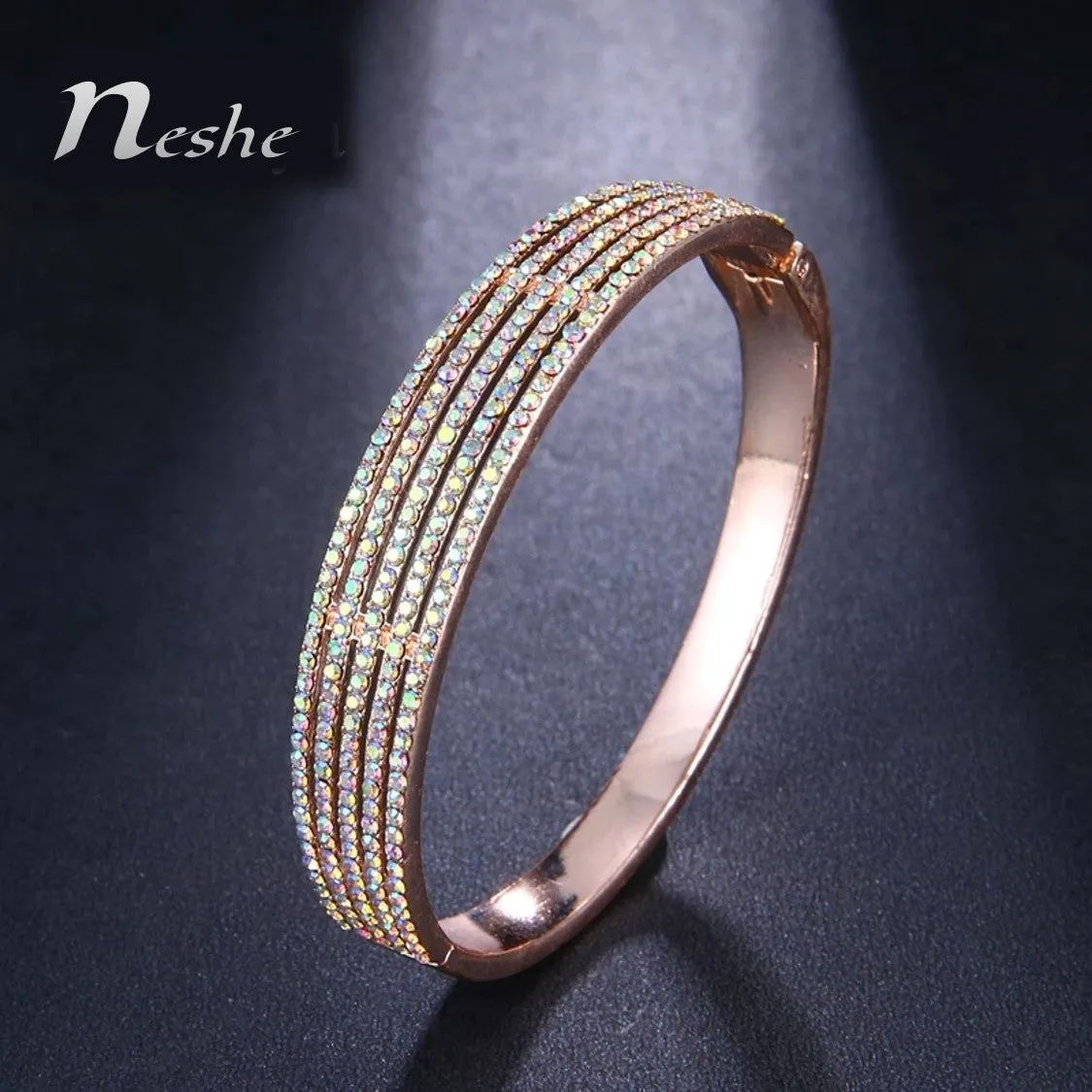 CZ Crystal Stones Bangle Bracelet - 2 Colors