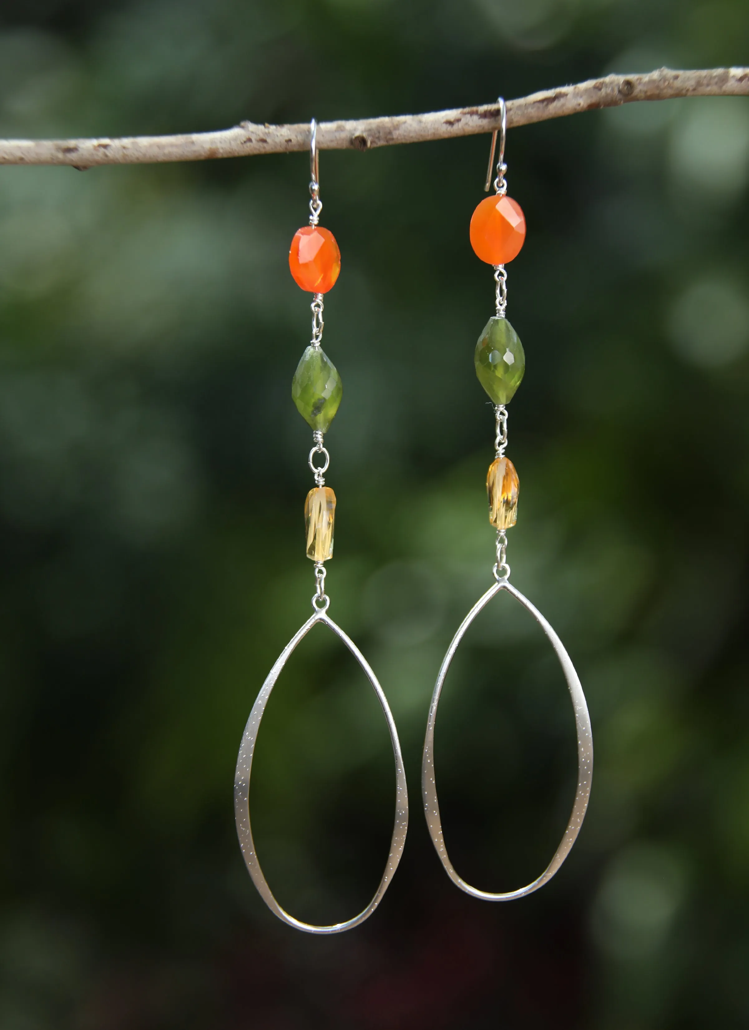 Dangle Ear Wire: Carnelian, Idocrase, Citrine, Silver