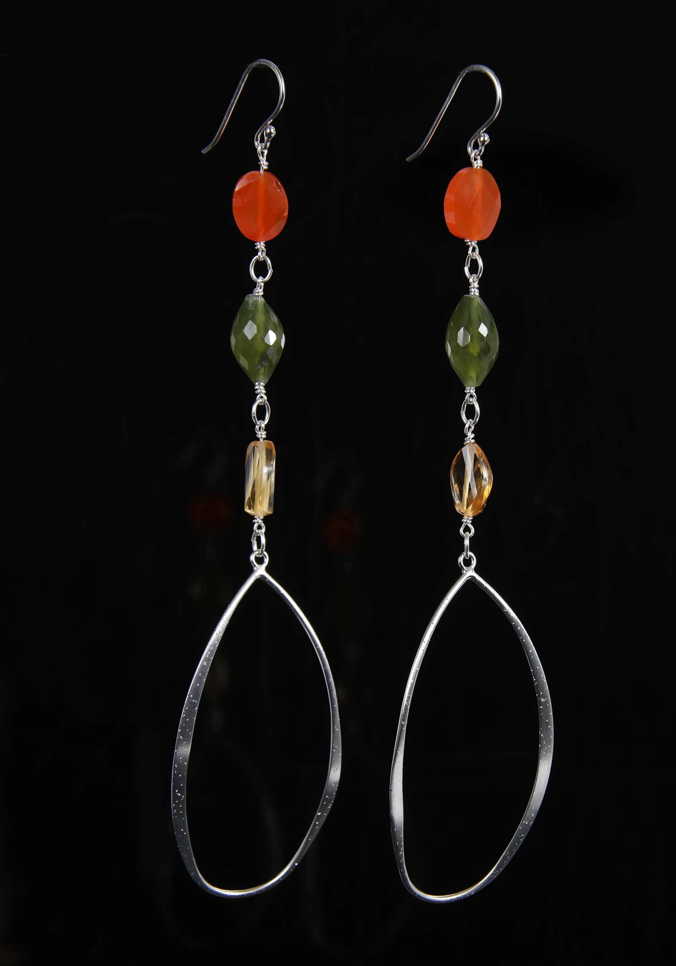 Dangle Ear Wire: Carnelian, Idocrase, Citrine, Silver