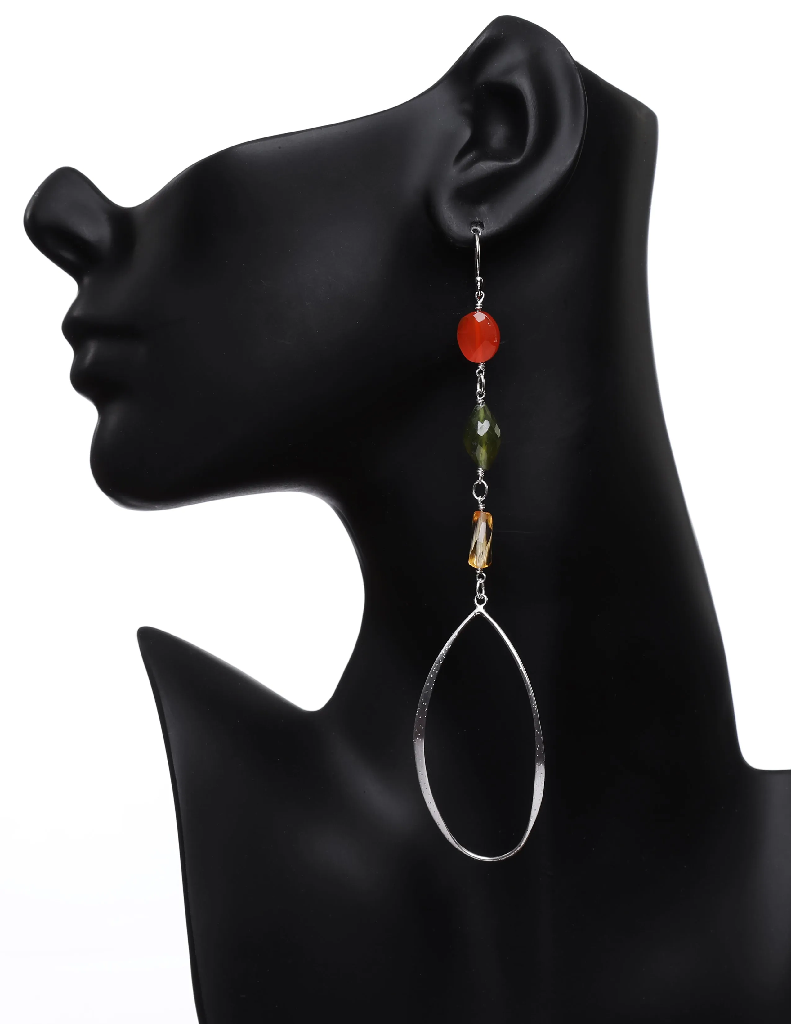 Dangle Ear Wire: Carnelian, Idocrase, Citrine, Silver