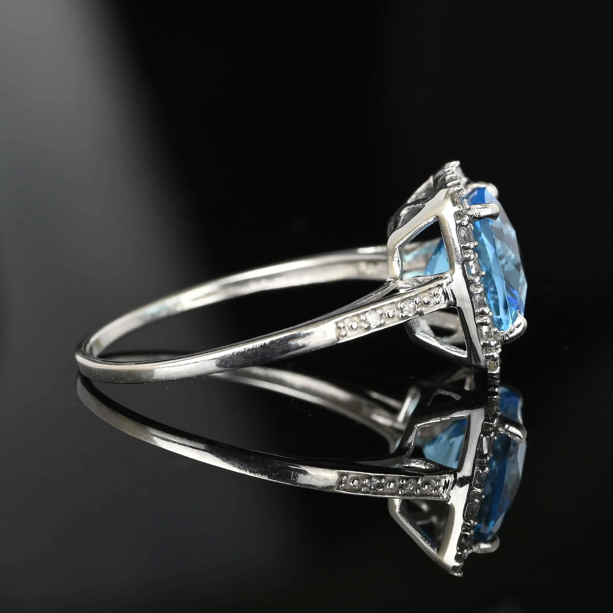 Diamond Halo Cluster Checkerboard Blue Topaz Ring