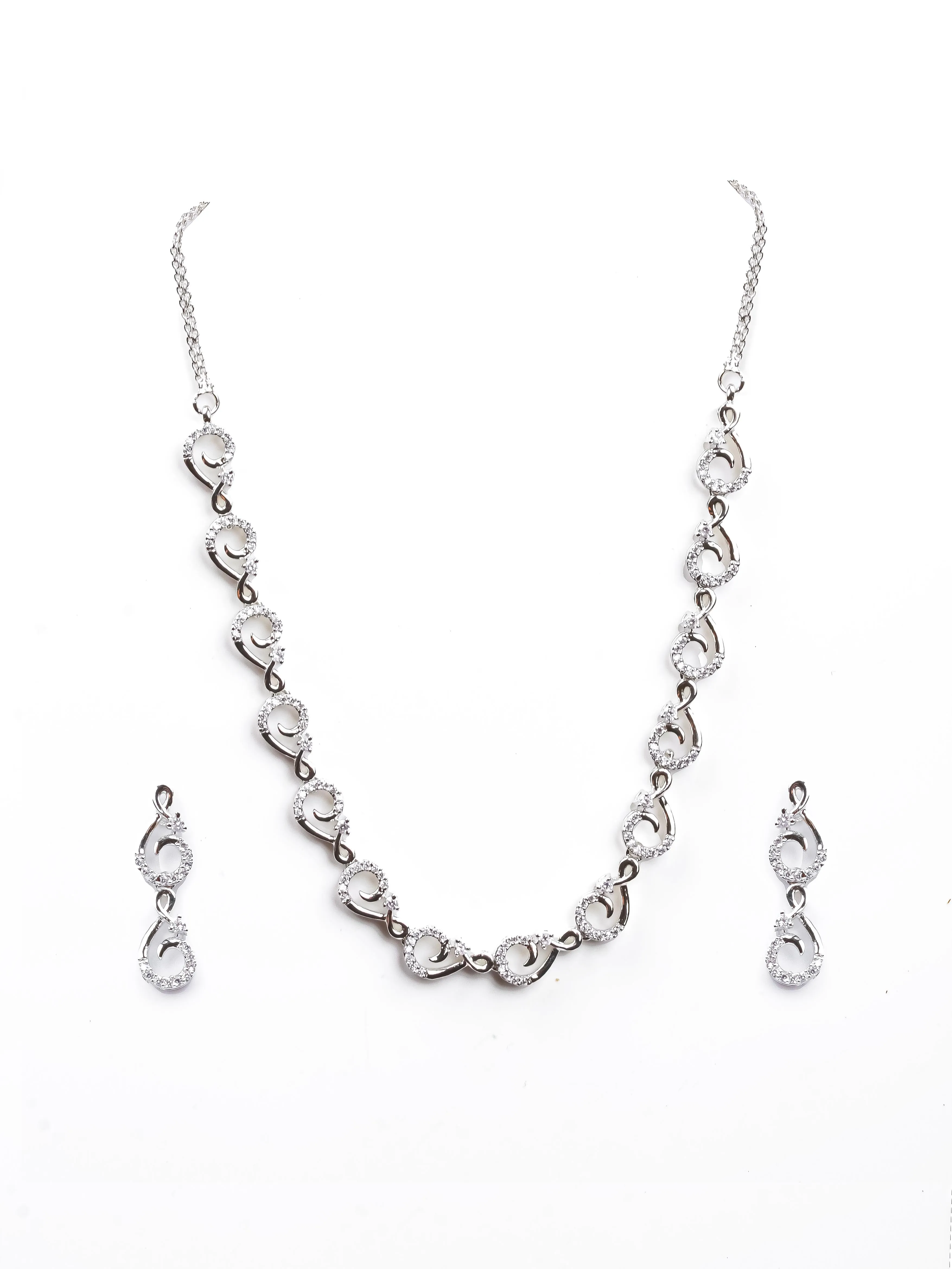 Diamond Silver Pendant Set With Earrings