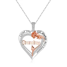 Double Heart Grandma Pendant with Rose