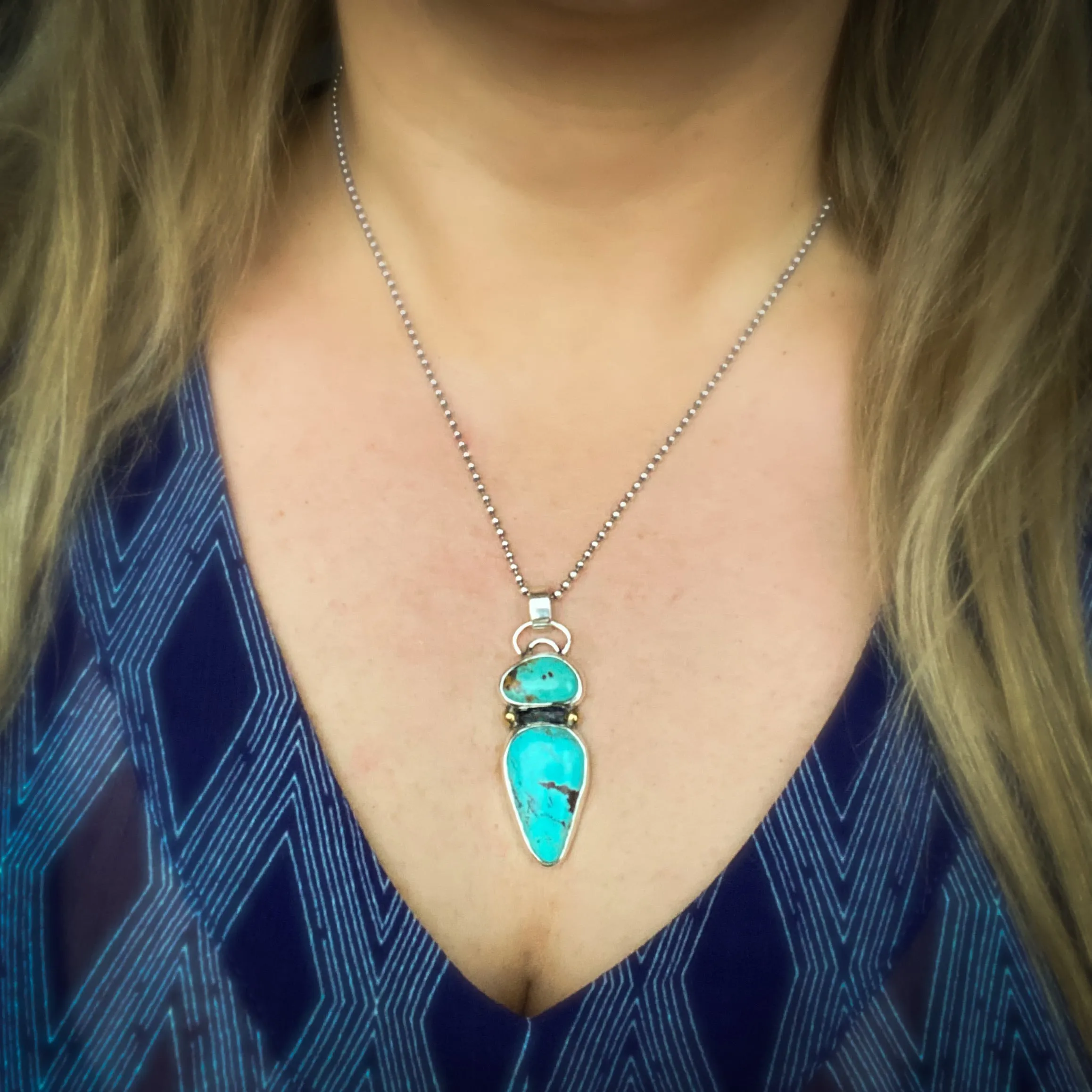 Double Turquoise Pendant Sterling Silver