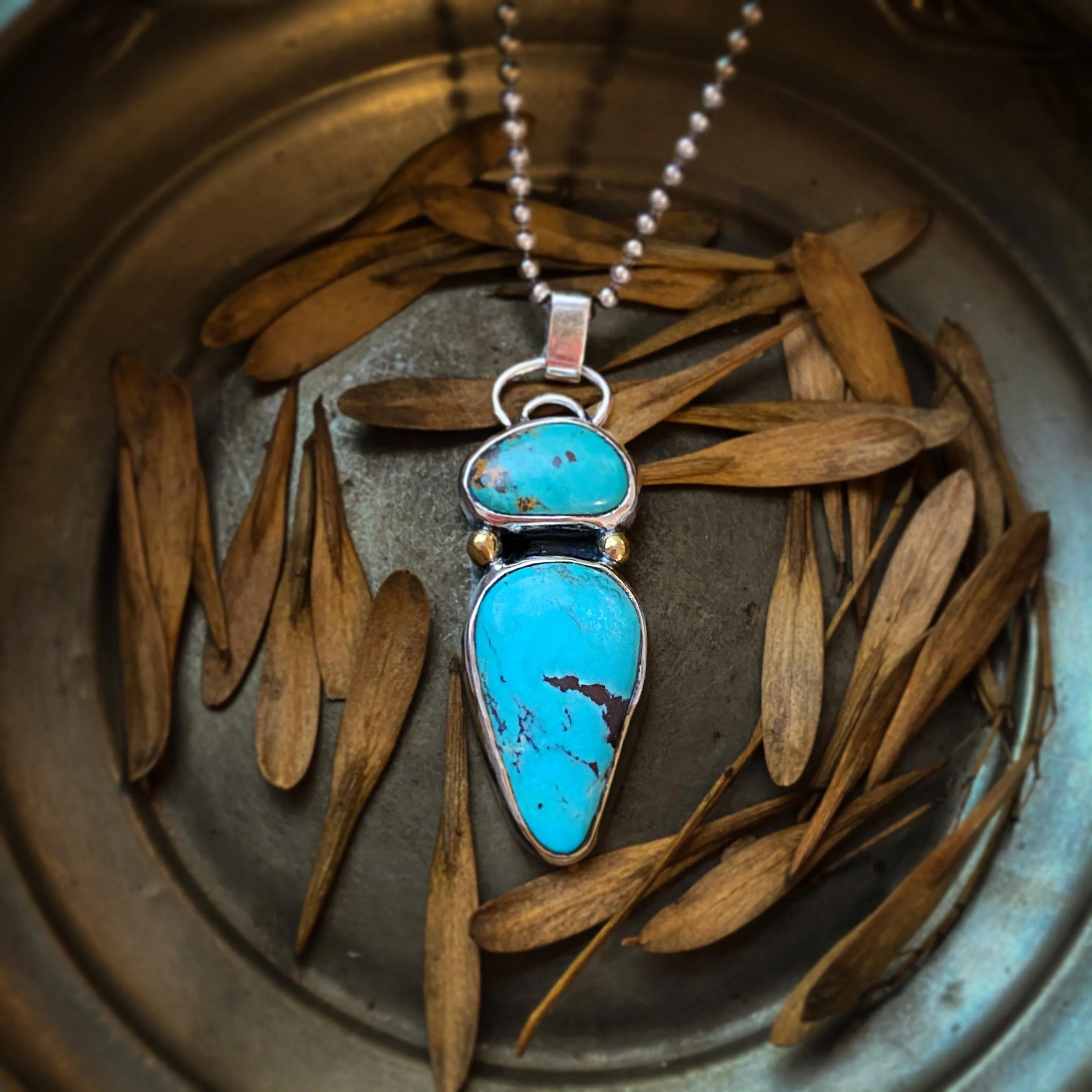 Double Turquoise Pendant Sterling Silver