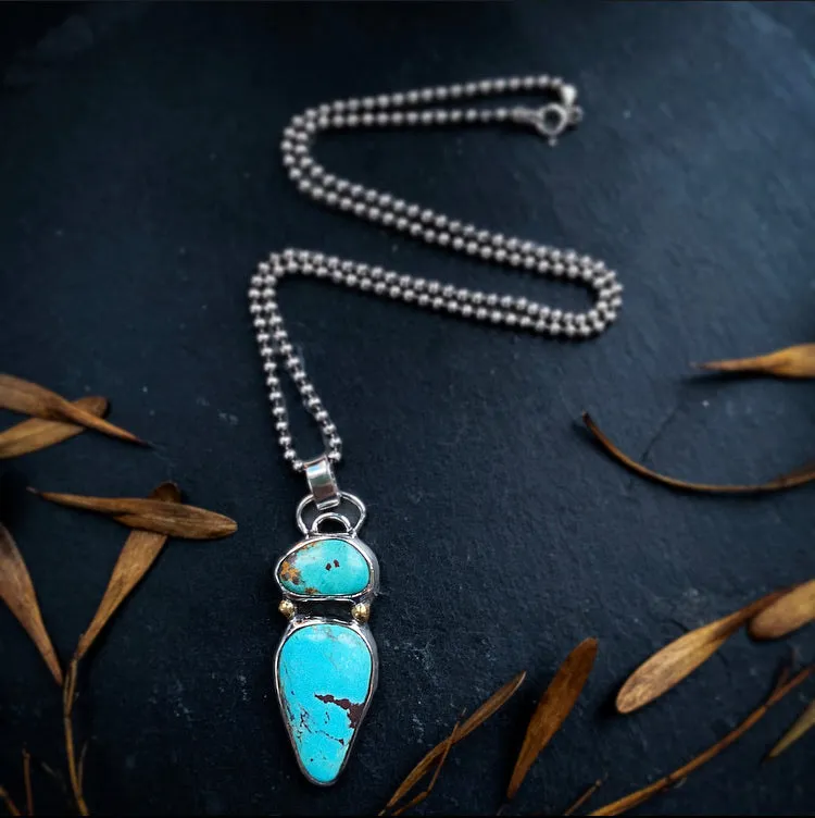 Double Turquoise Pendant Sterling Silver