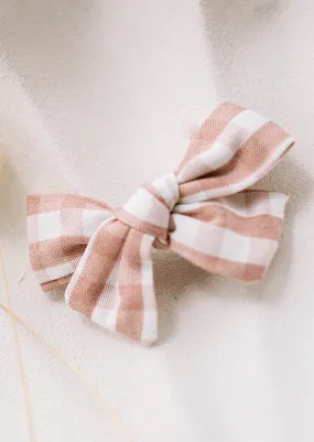 Dusty Pink Gingham Bow - Headband