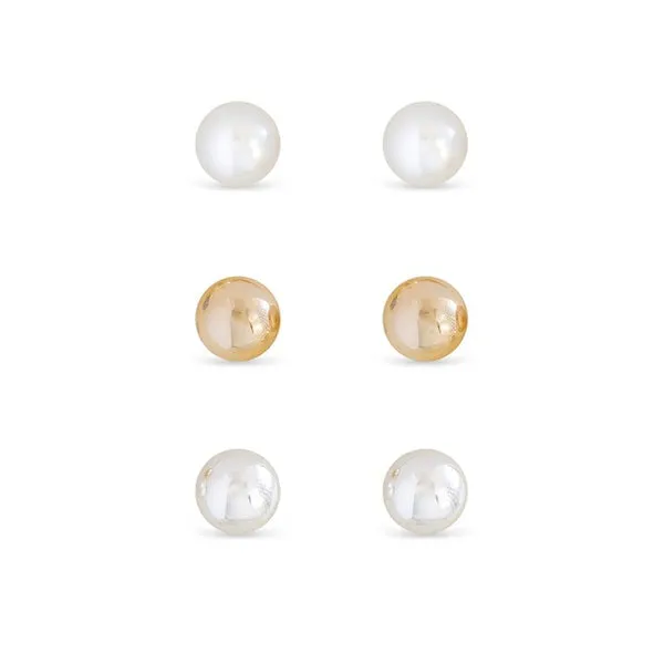 Ear Sense 4mm Gold & Silver Ball & Pearl Trio FC701