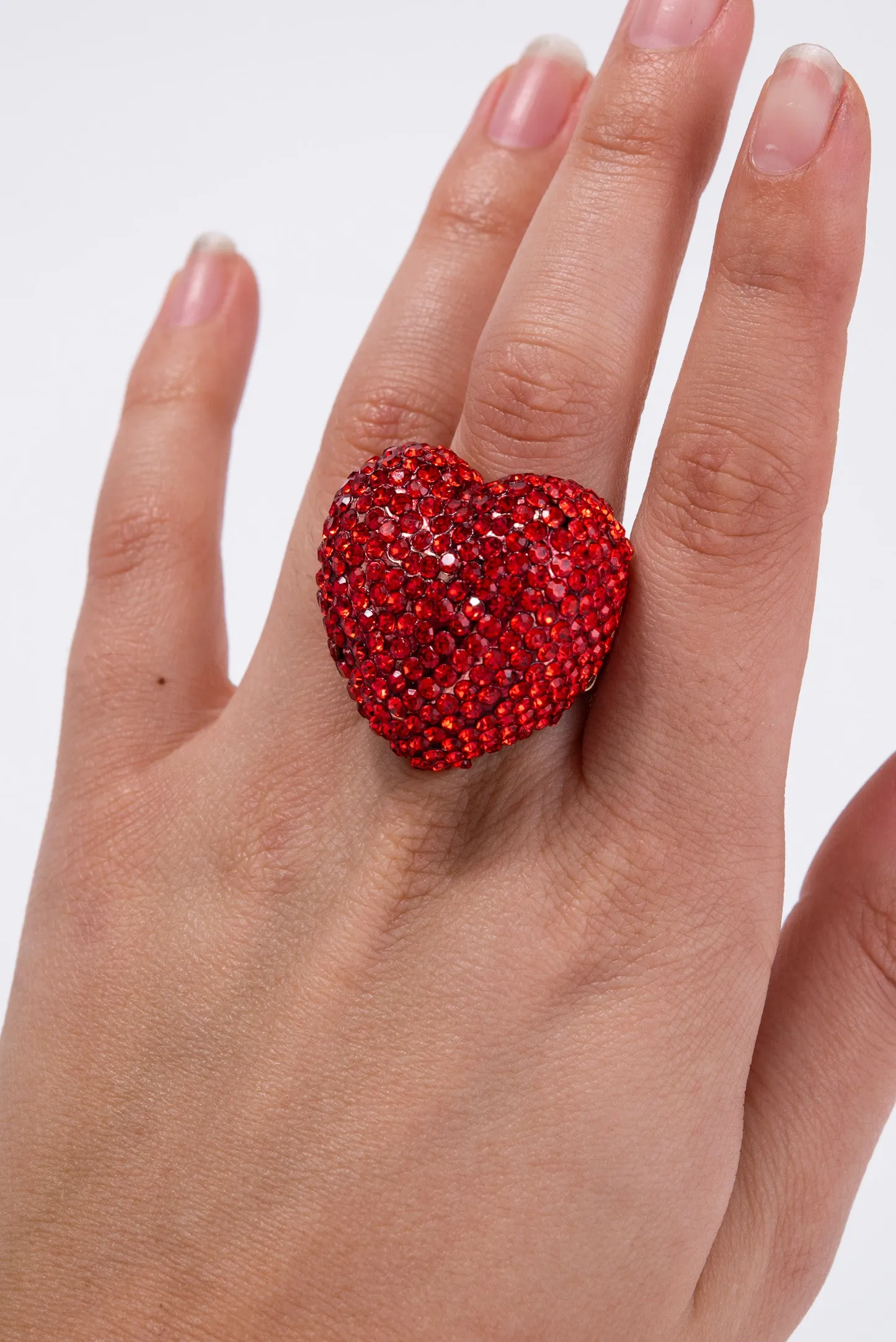 Elsie Crystal Rhinestone Pave Heart Shaped Stretch Ring