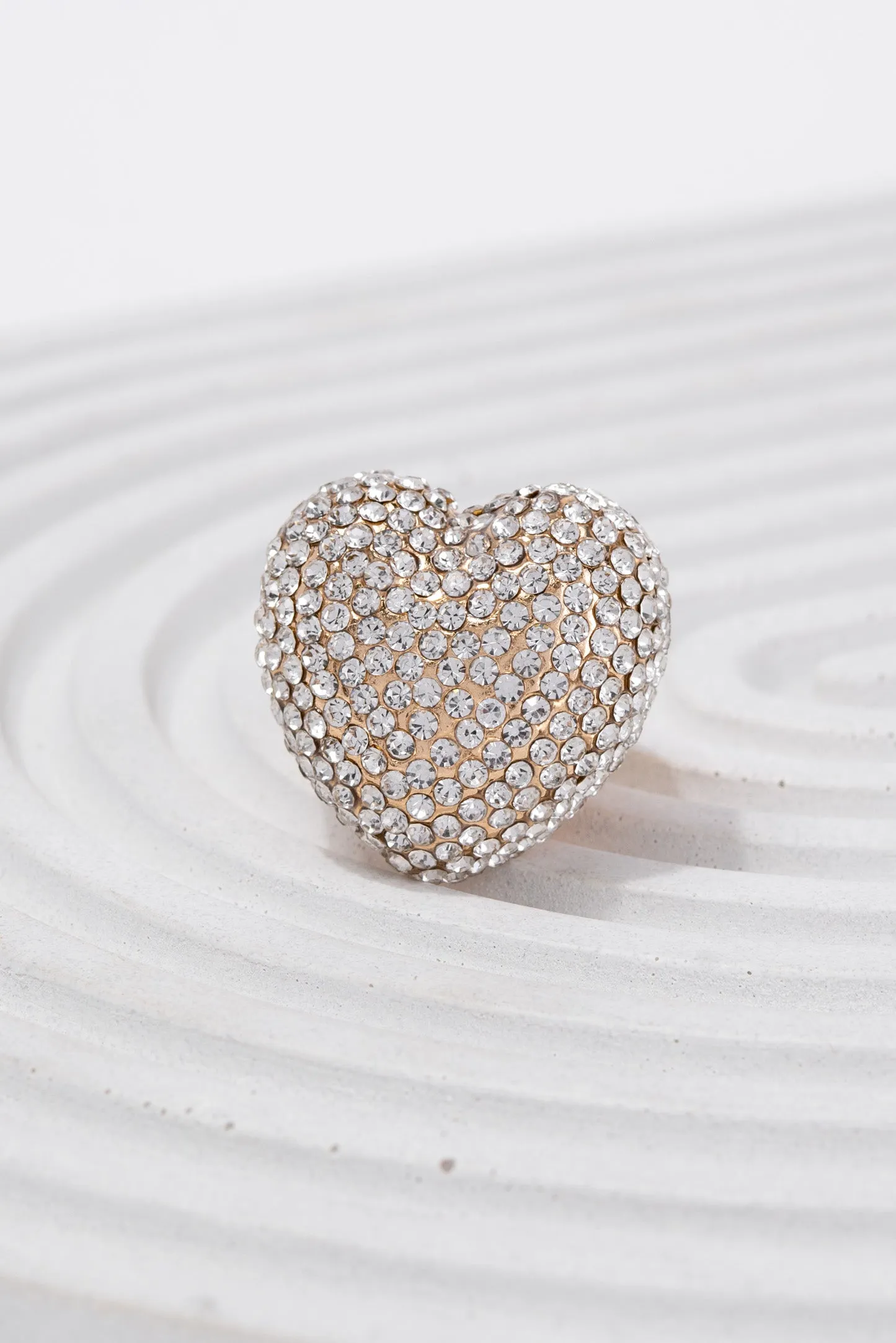 Elsie Crystal Rhinestone Pave Heart Shaped Stretch Ring