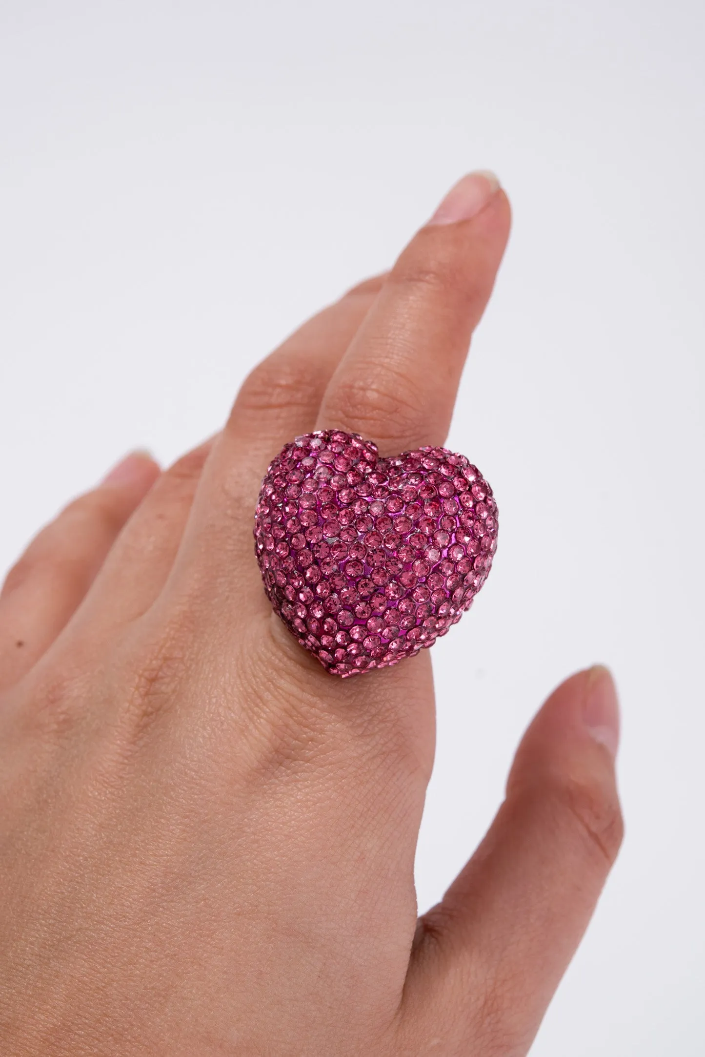 Elsie Crystal Rhinestone Pave Heart Shaped Stretch Ring