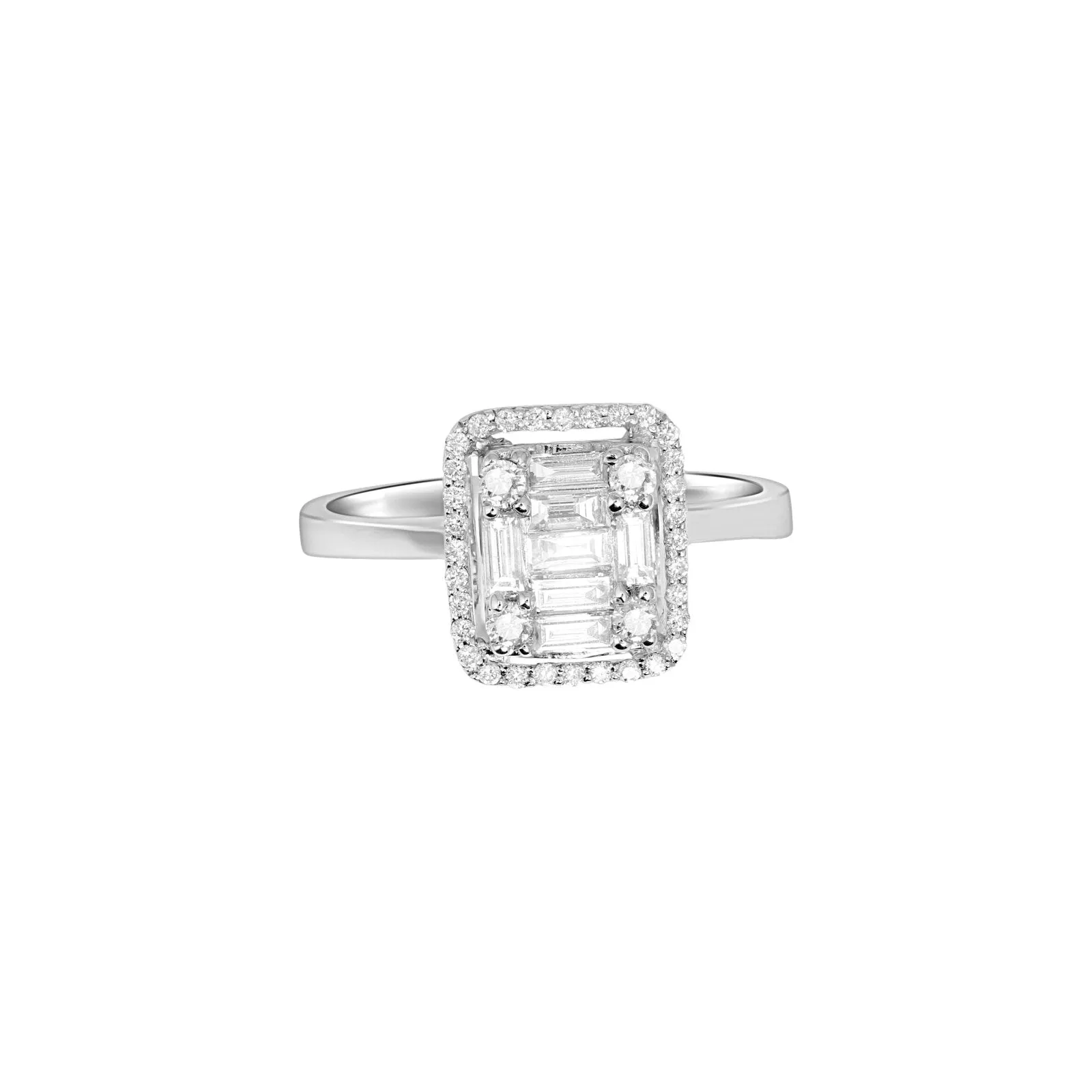 Emerald Cut Diamond Illusion Ring in Solid 18k White Gold