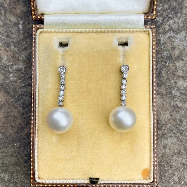 Estate Pearl & Diamond Earrings