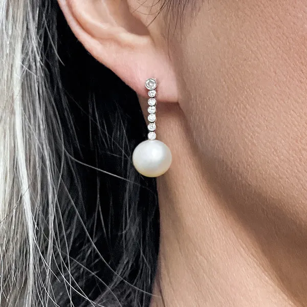 Estate Pearl & Diamond Earrings