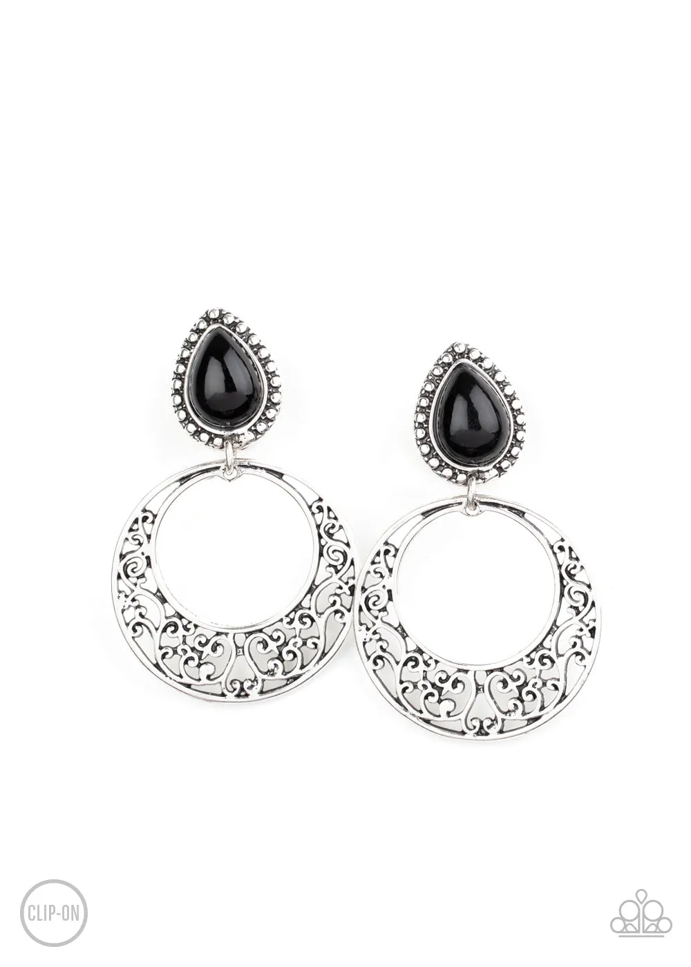 Exotic Escape Black Clip On-Earrings