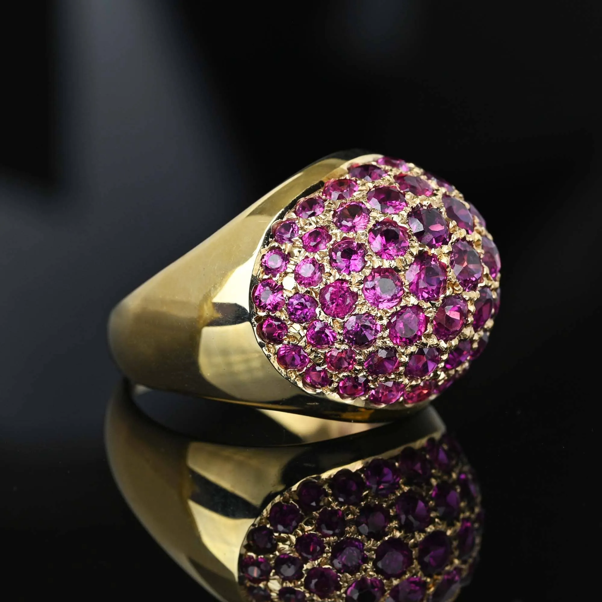 Fine Pink Sapphire Cluster Dome Cocktail Ring in Gold