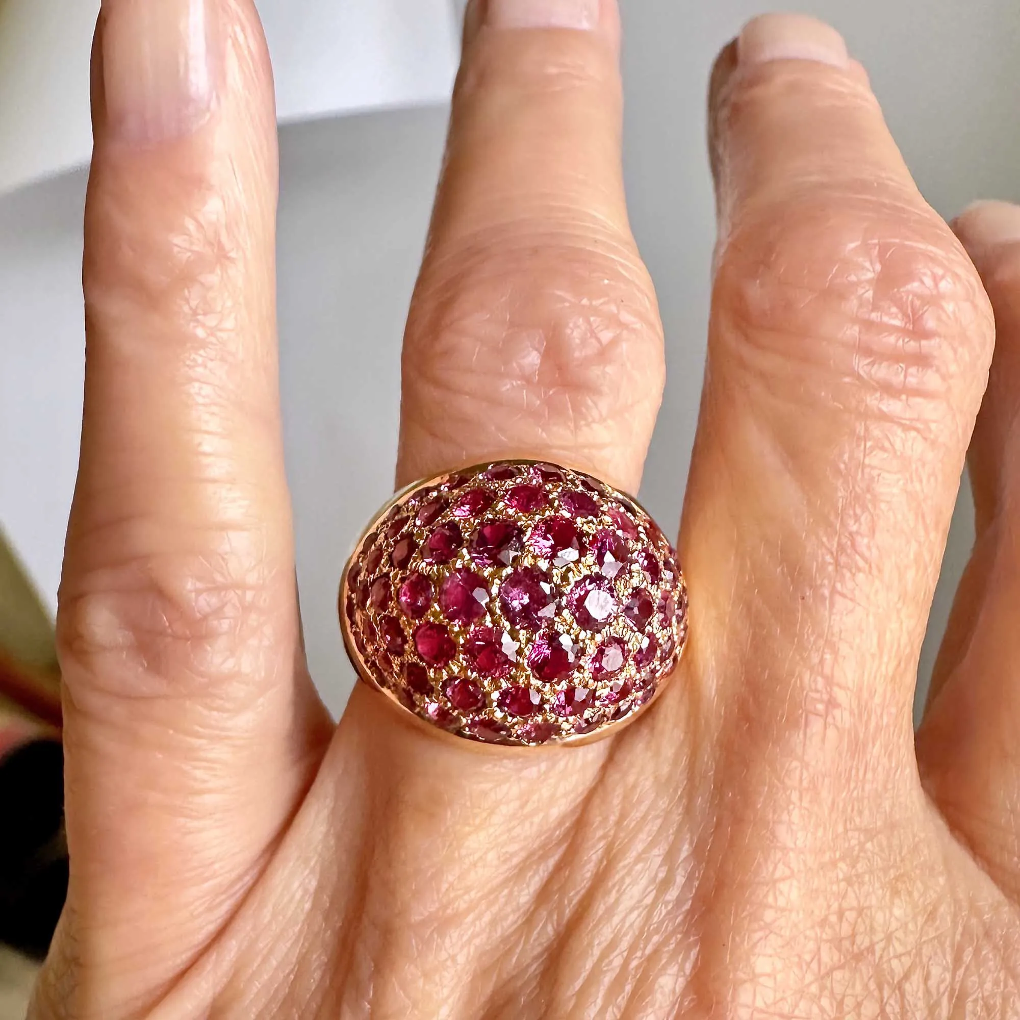 Fine Pink Sapphire Cluster Dome Cocktail Ring in Gold