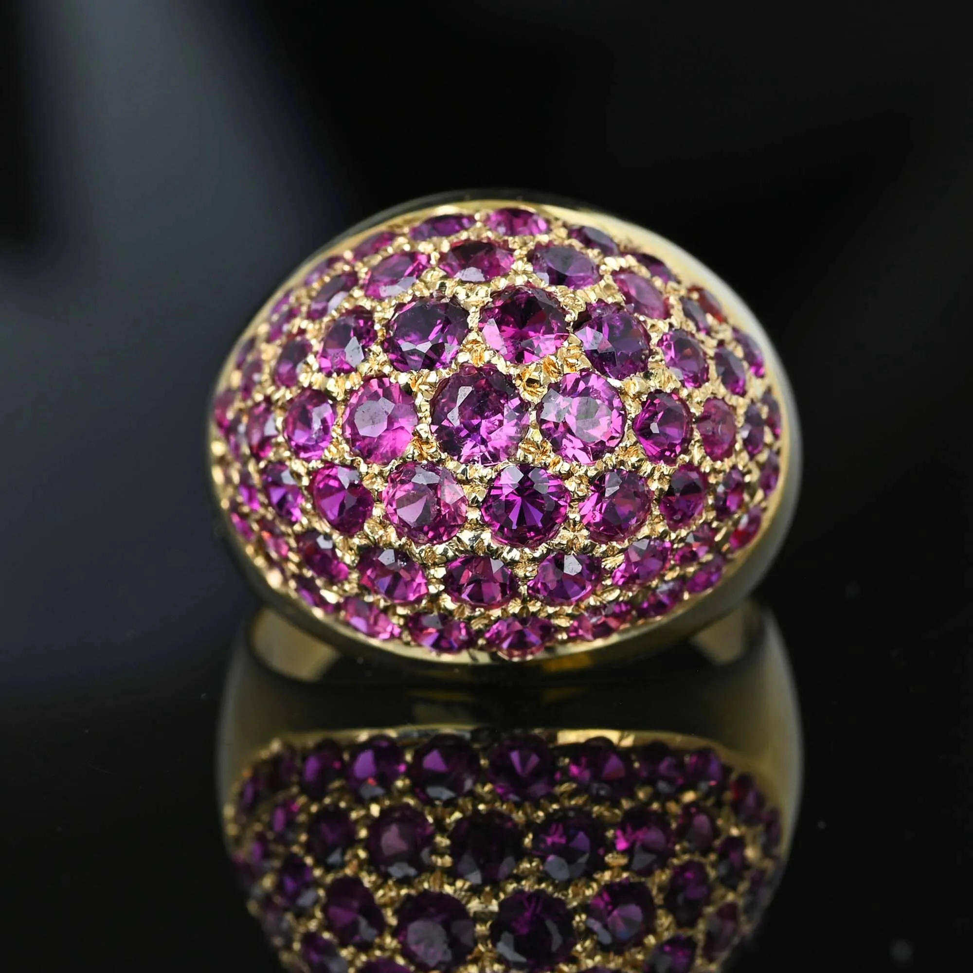 Fine Pink Sapphire Cluster Dome Cocktail Ring in Gold