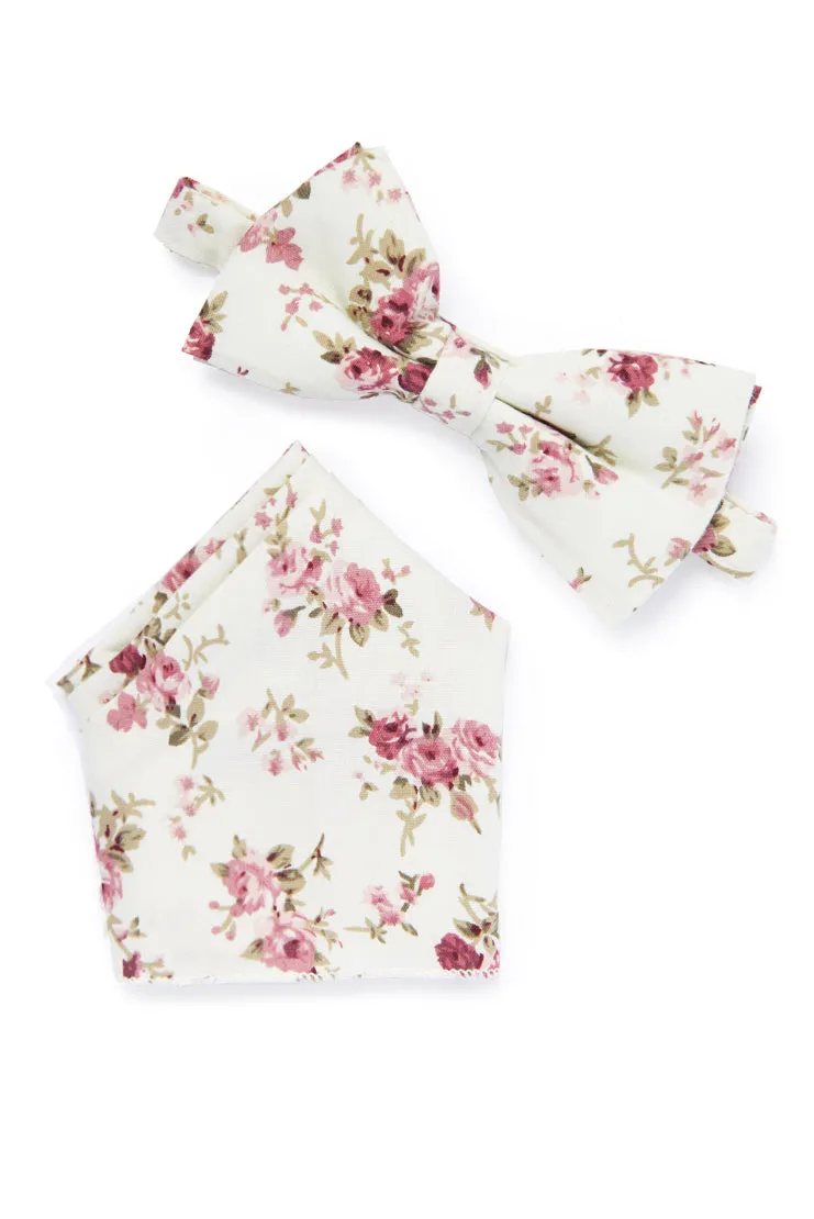 Floral Bow Tie - Ivory & Pink