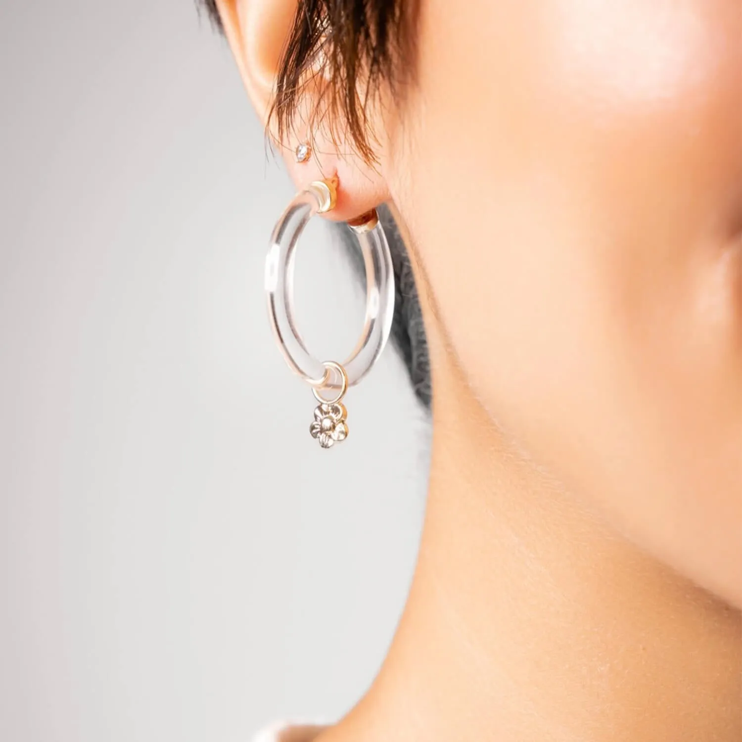 Flower Charm Lucite Hoop Earrings