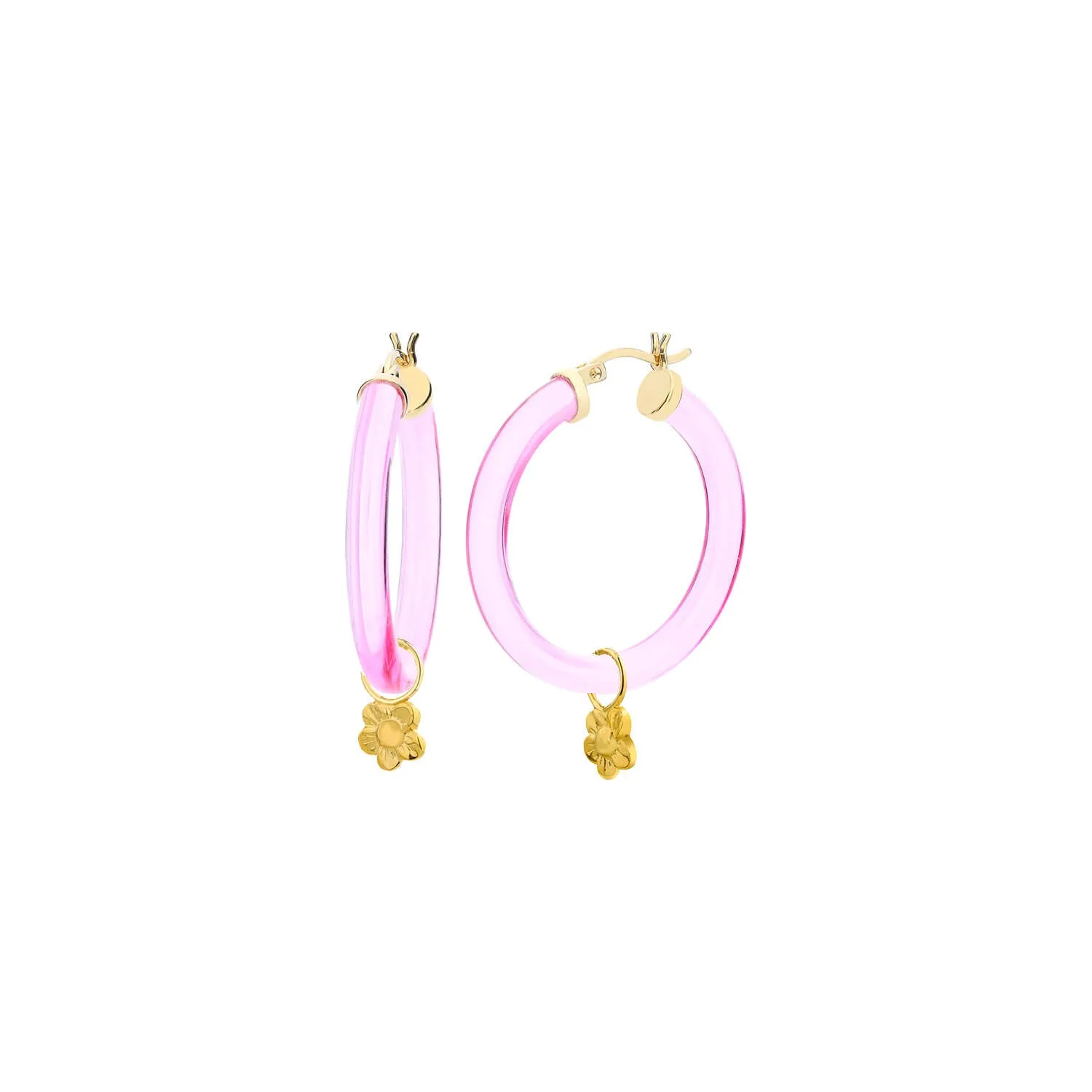 Flower Charm Lucite Hoop Earrings