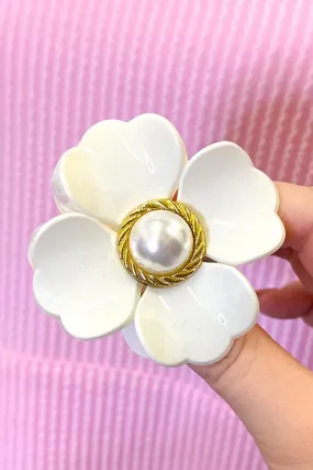 Flower Hair Clip With Pearl, White