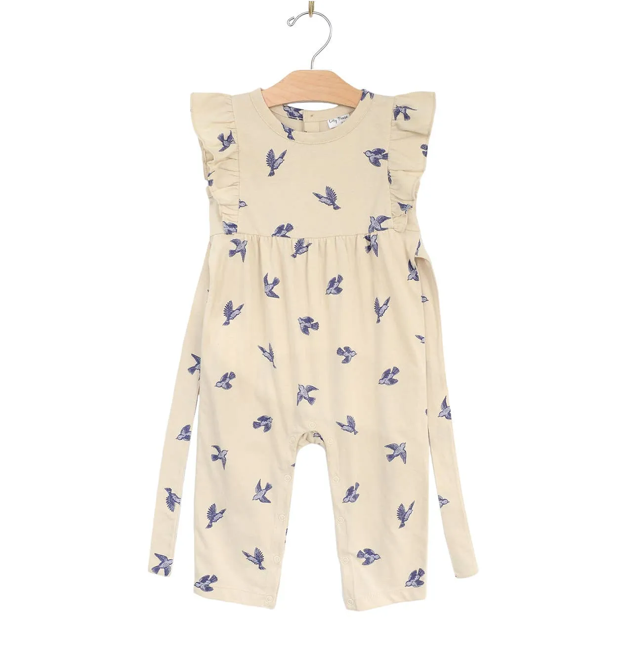 Flutter Long Romper- Bluebirds